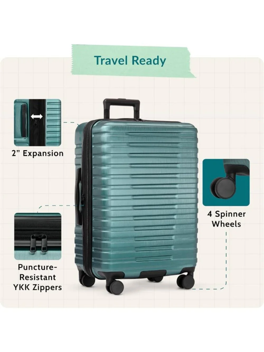 Expandable Hardside Travel Luggage with 8 Spinner Wheels, Teal, Large 30-Inch